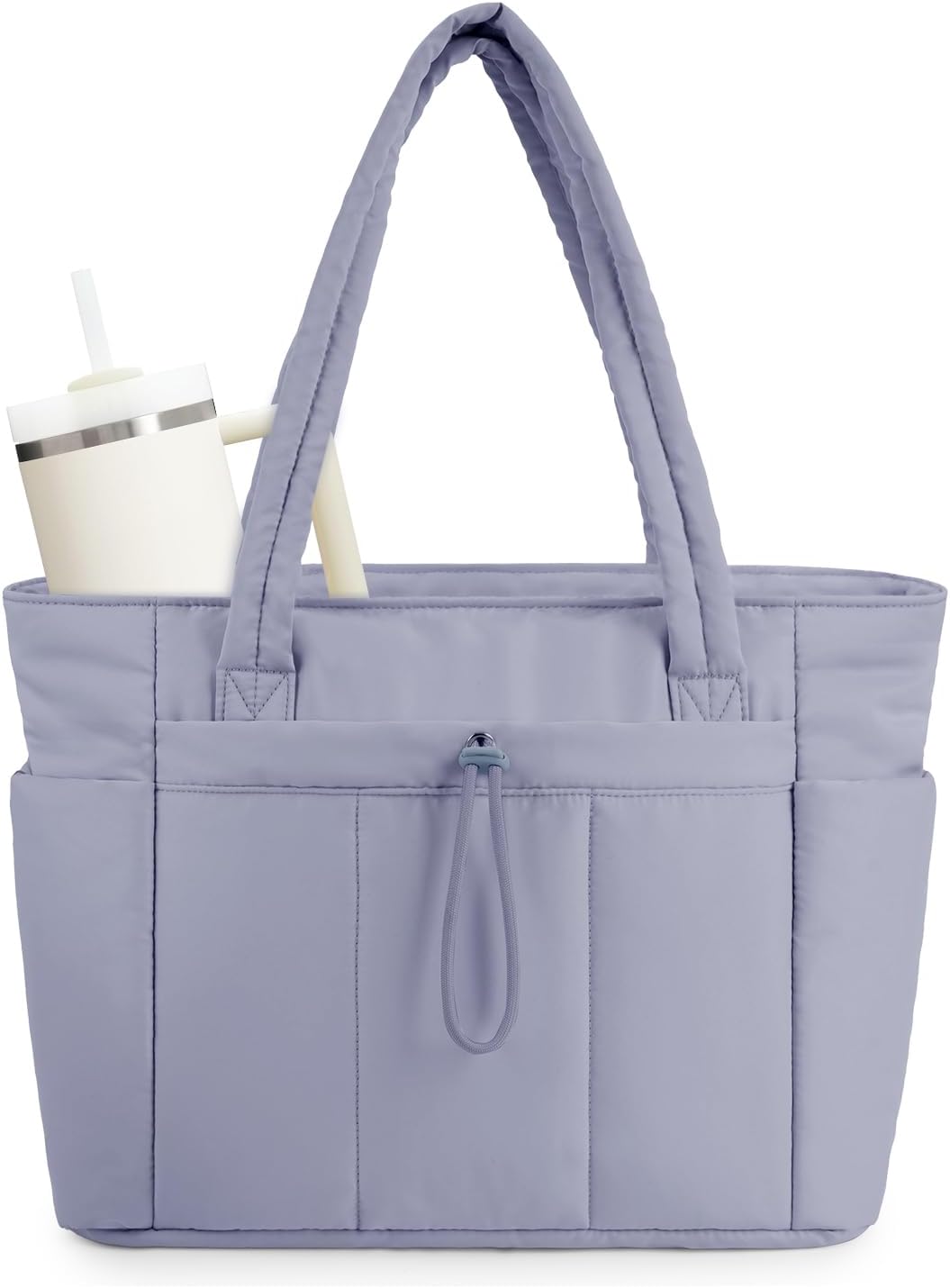 Travel-ready women's work bag: quilted puffer, with luggage sleeve & laptop compartment.