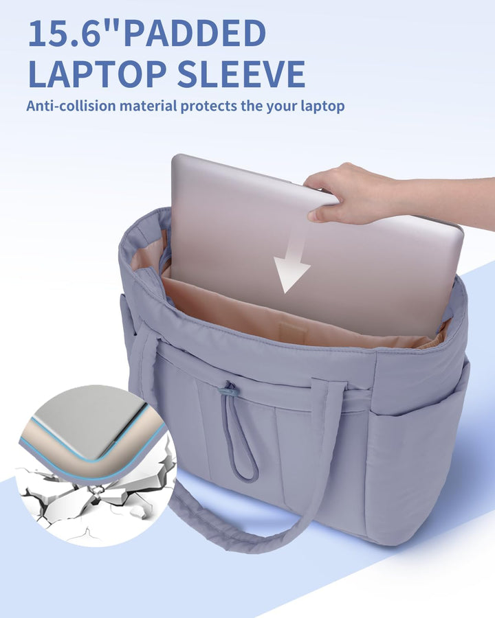 Quilted puffer handbag for women, a stylish laptop bag for everyday and travel.