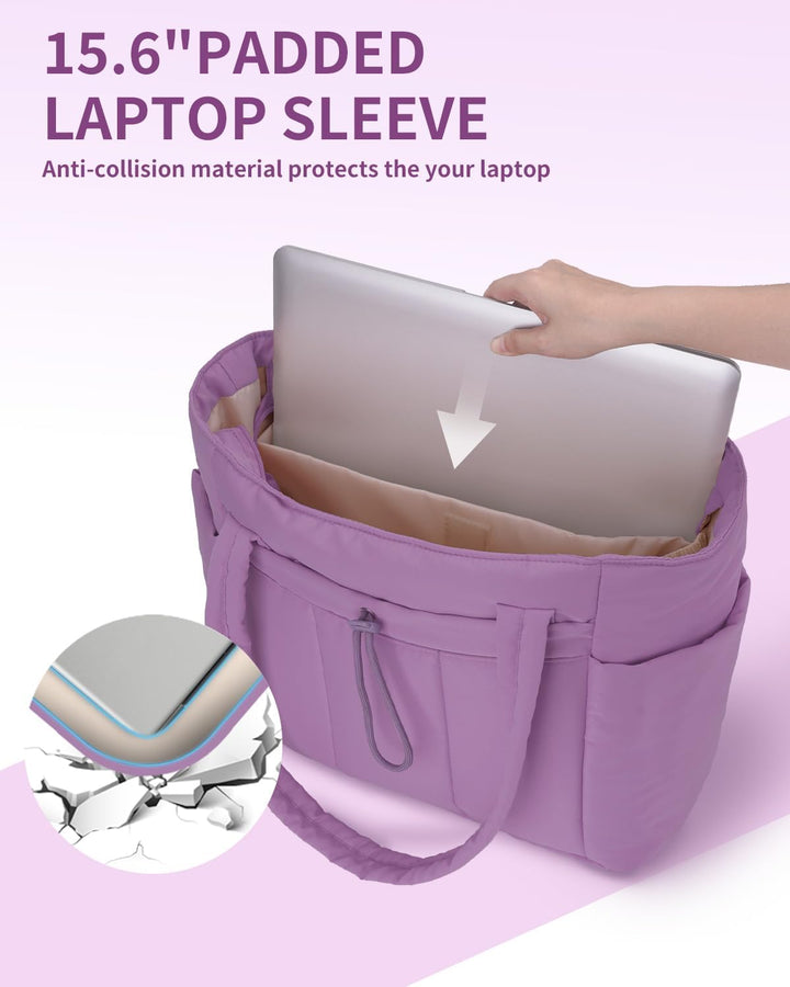 Elegant women's quilted puffer bag, perfect as a laptop tote for professionals.