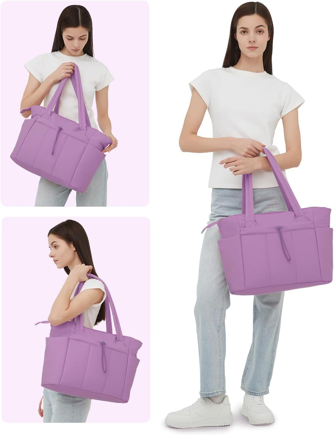 Women's daily laptop bag: quilted puffer, comfortable, with luggage pass-through.