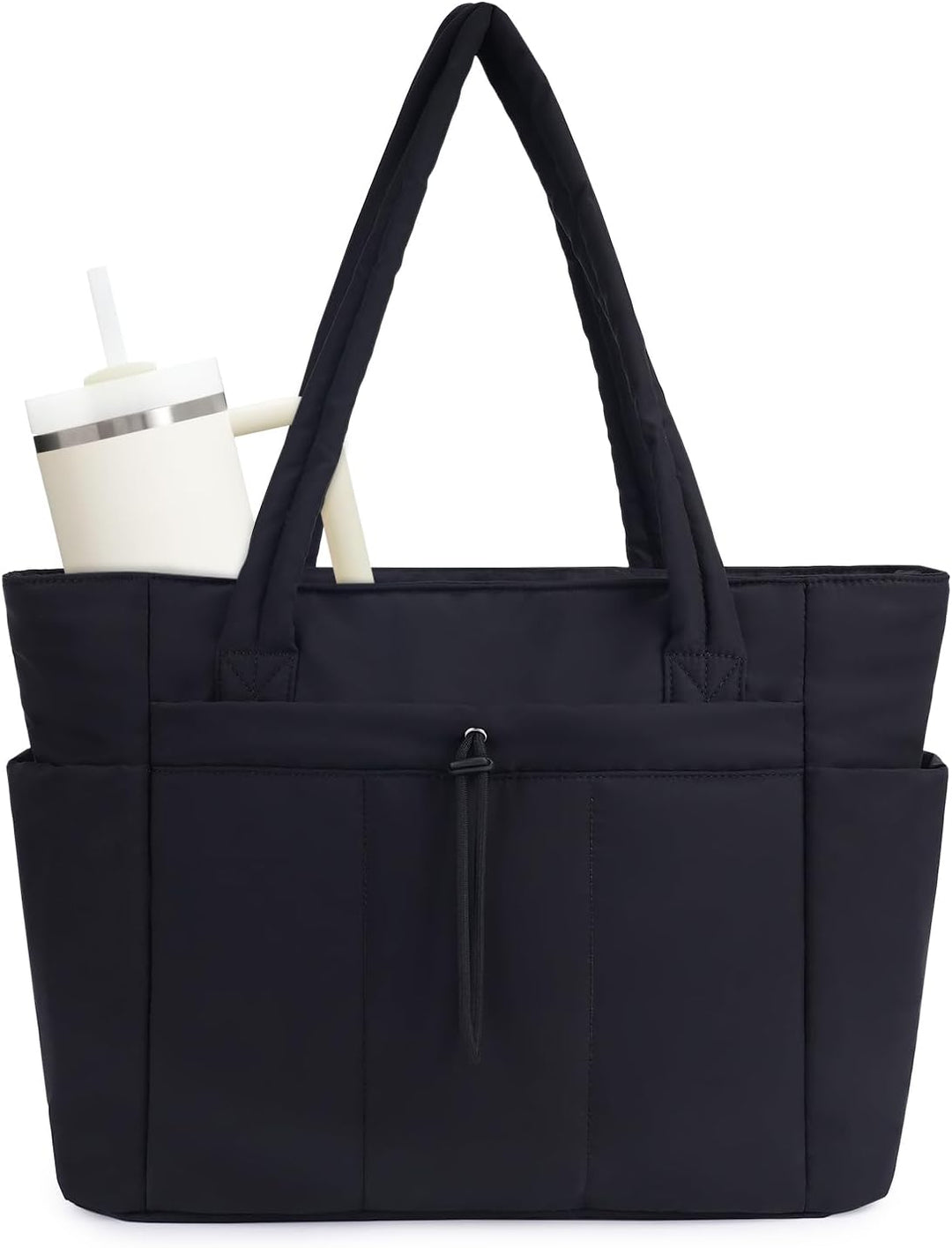 Spacious women's puffer work tote, quilted, perfect for laptop & all daily essentials.