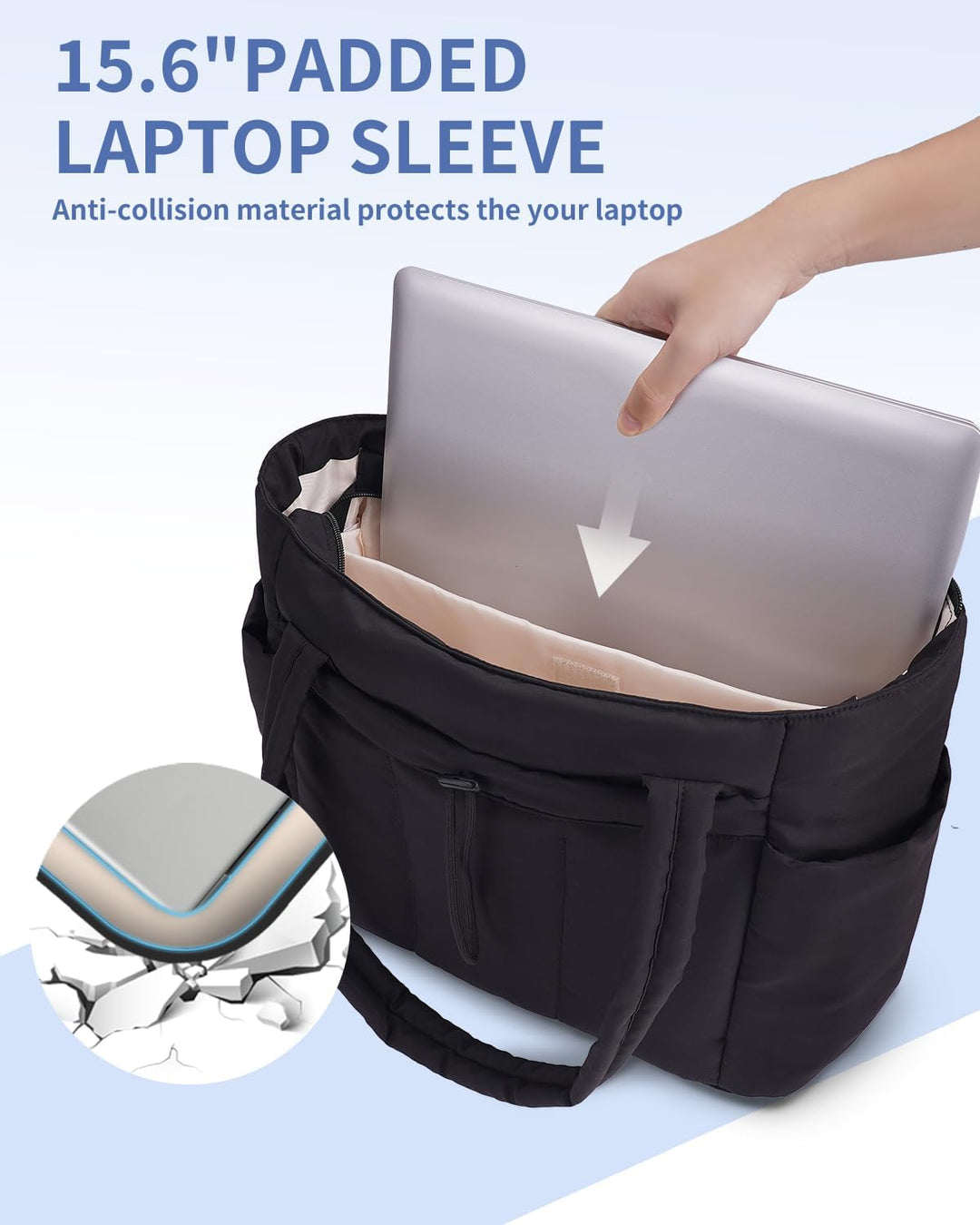 Puffer laptop bag: women's quilted design, ideal for daily use, work, & weekend getaways.