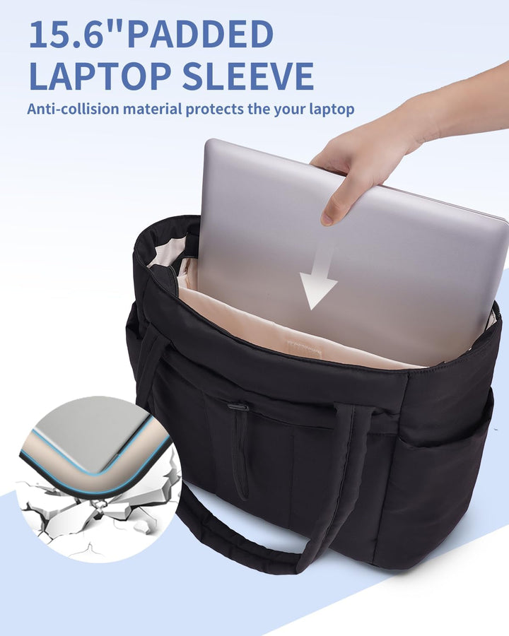 Puffer laptop bag: women's quilted design, ideal for daily use, work, & weekend getaways.