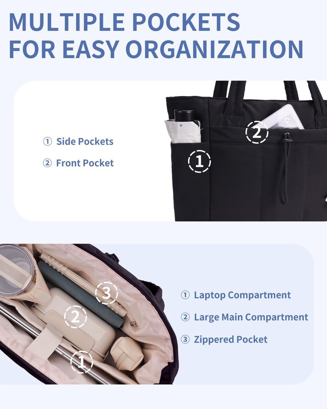 Women's elegant quilted puffer tote, perfect as a laptop bag for stylish professionals.