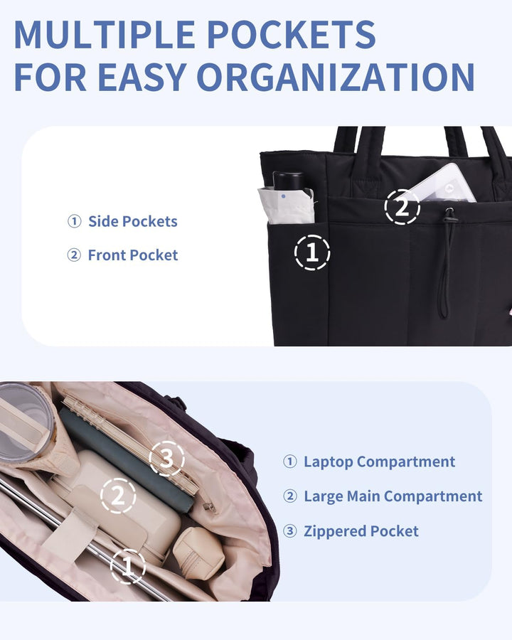 Women's elegant quilted puffer tote, perfect as a laptop bag for stylish professionals.