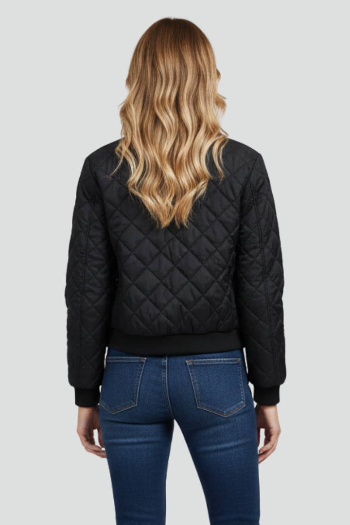Casual women's quilted zip jacket, a comfortable fall/spring layering outerwear for everyday style.