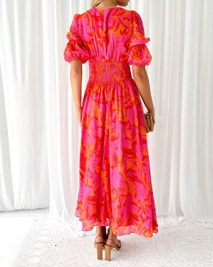 Radiant women's maxi dress. Flowy, comfortable & flattering V-neck dress with puff sleeves for any elegant occasion.