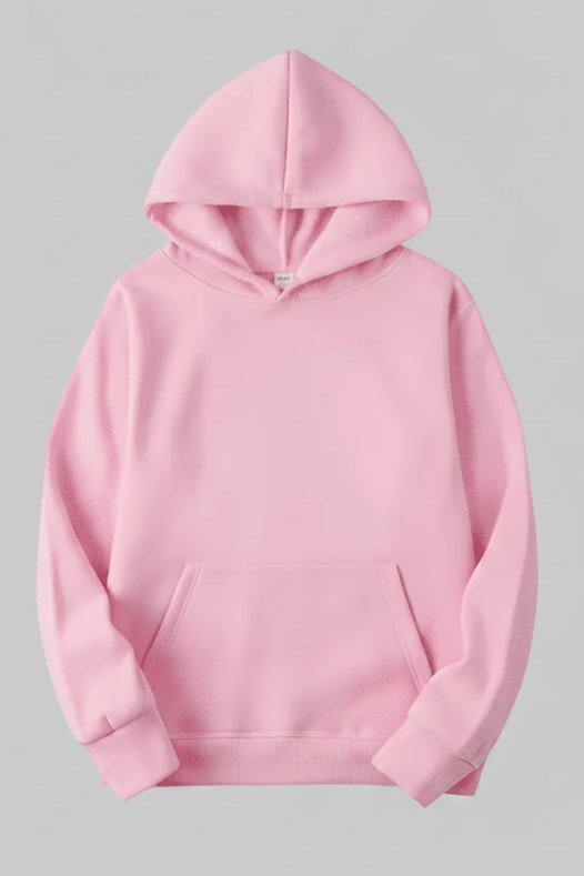 Pink women's casual hooded sweatshirt. Breathable, comfortable long sleeve hoodie for everyday loungewear.