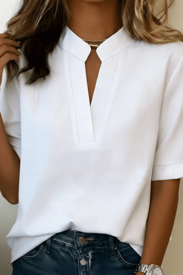 Refined V-neck fashion top for women, a versatile casual blouse for effortless spring and summer style.