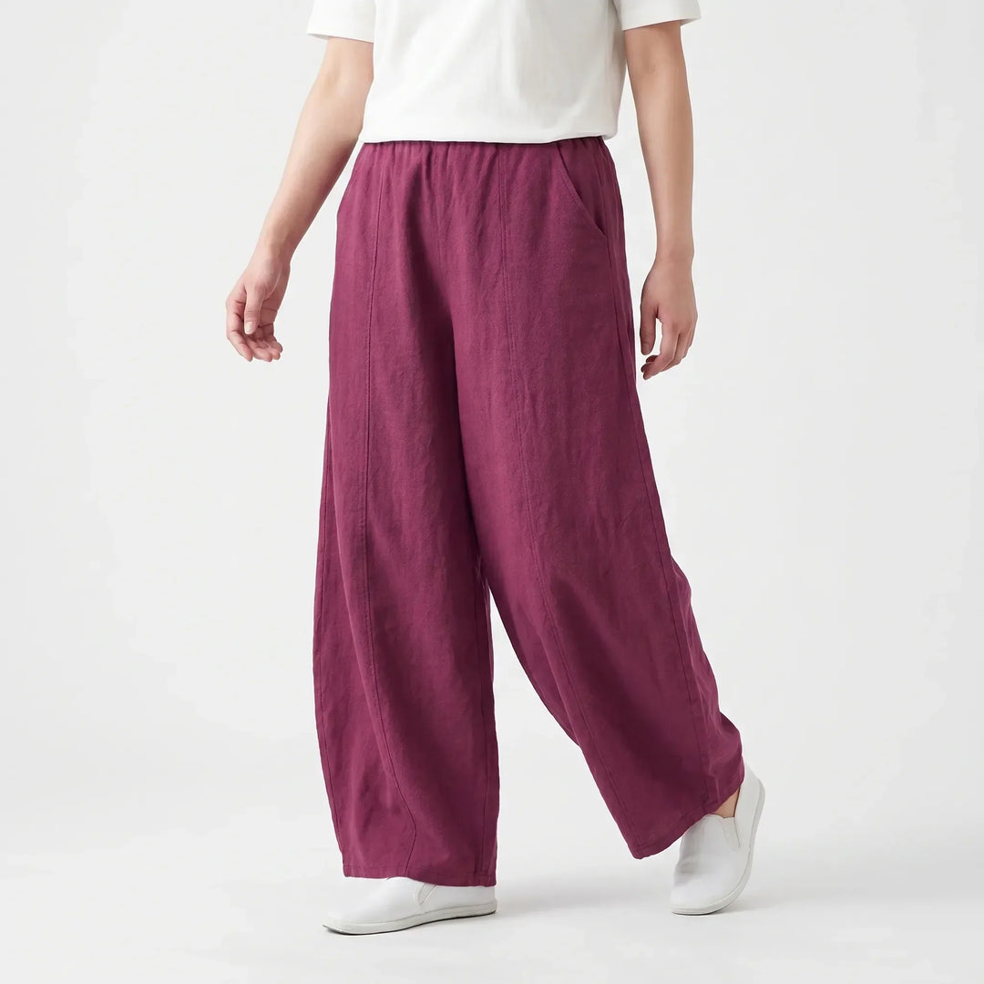 Comfortable women's pull-on barrel pants, relaxed fit with elastic waist perfect for casual summer wear.