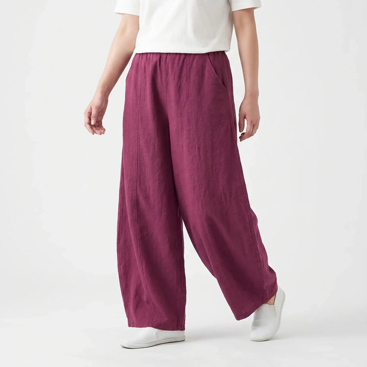 Comfortable women's pull-on barrel pants, relaxed fit with elastic waist perfect for casual summer wear.