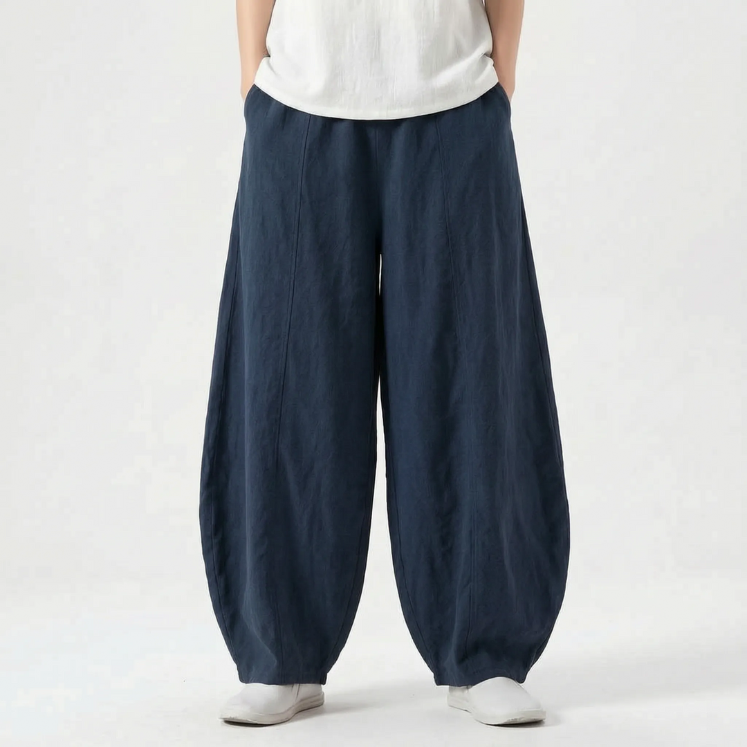 Easy-to-wear pull-on women's barrel pants, relaxed fit with elastic waist, perfect for casual comfort.