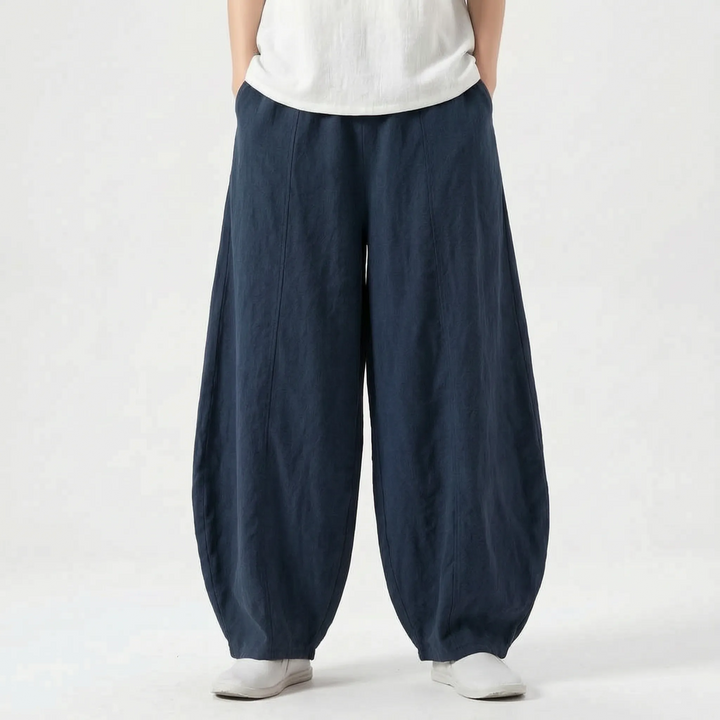 Easy-to-wear pull-on women's barrel pants, relaxed fit with elastic waist, perfect for casual comfort.