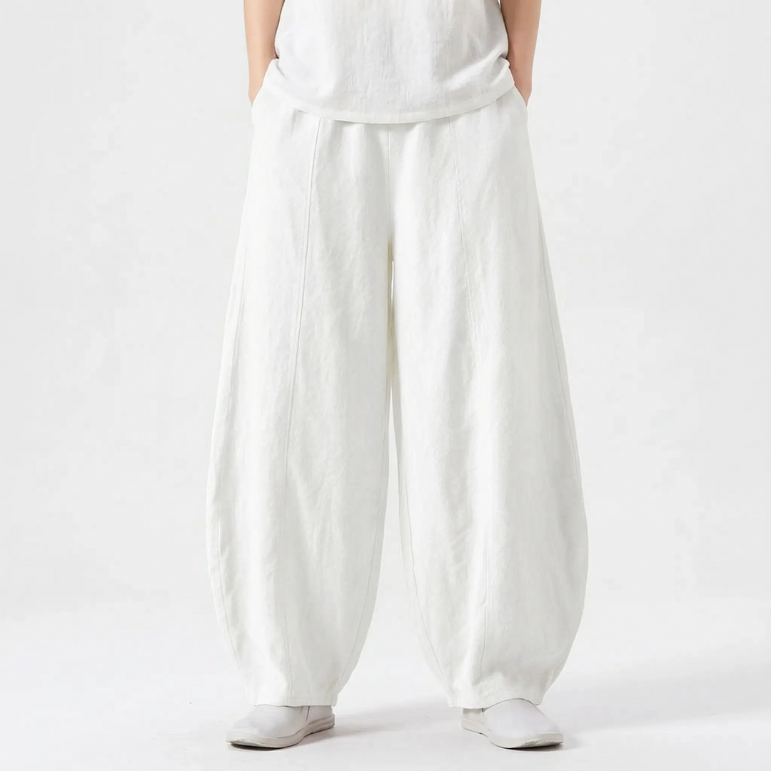 Soft women's relaxed fit barrel pants with elastic waist, offering ultimate comfort for casual days.