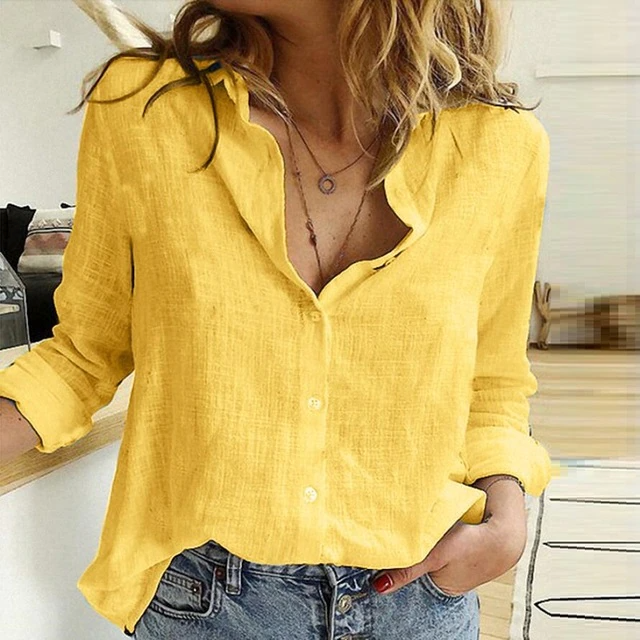 Women's relaxed fit blouse with point collar & long sleeves. Versatile button-down top for work or casual wear.