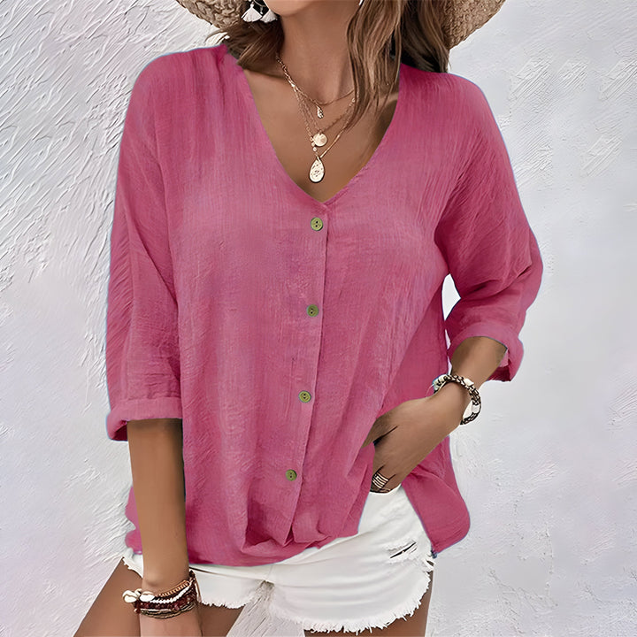 Women's smart casual long-sleeve button-up blouse, perfect for the office or a relaxed day out.