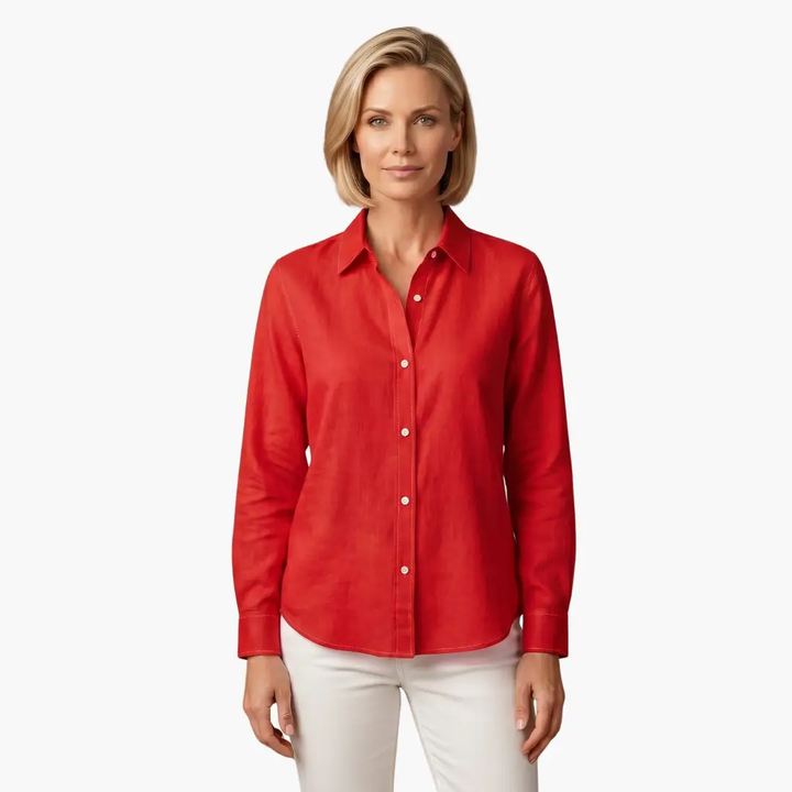 Office-ready women's long sleeve button-up blouse in a relaxed fit.