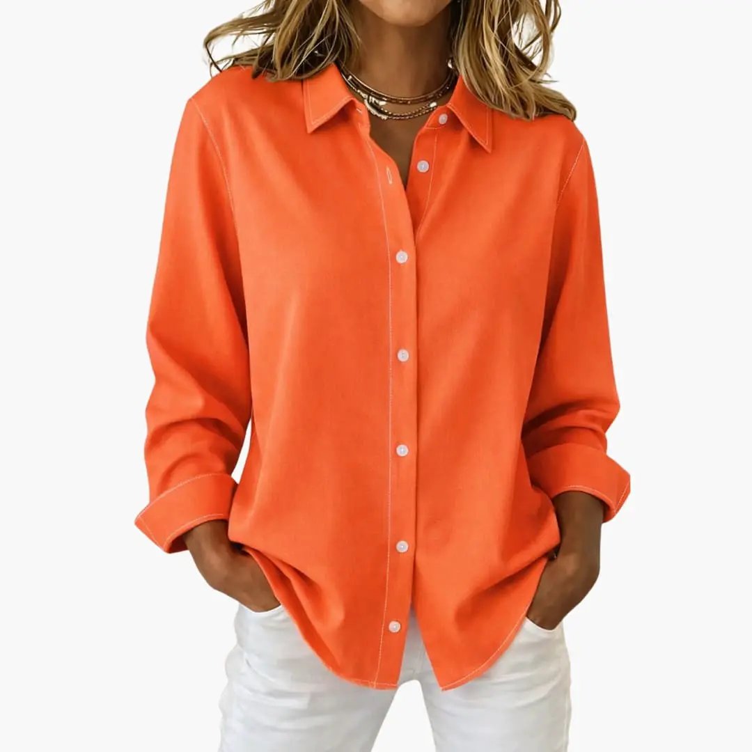 Versatile women's button-up shirt, long sleeve, relaxed fit, for modern fashion.