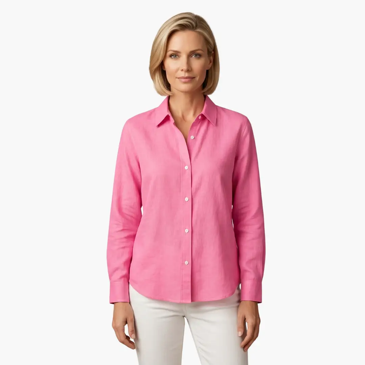 Fashionable women's long sleeve button-up top, ideal for stylish casual looks.