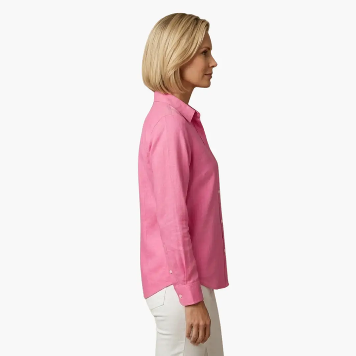 Relaxed fit women's button-up shirt, a comfortable and chic everyday blouse.