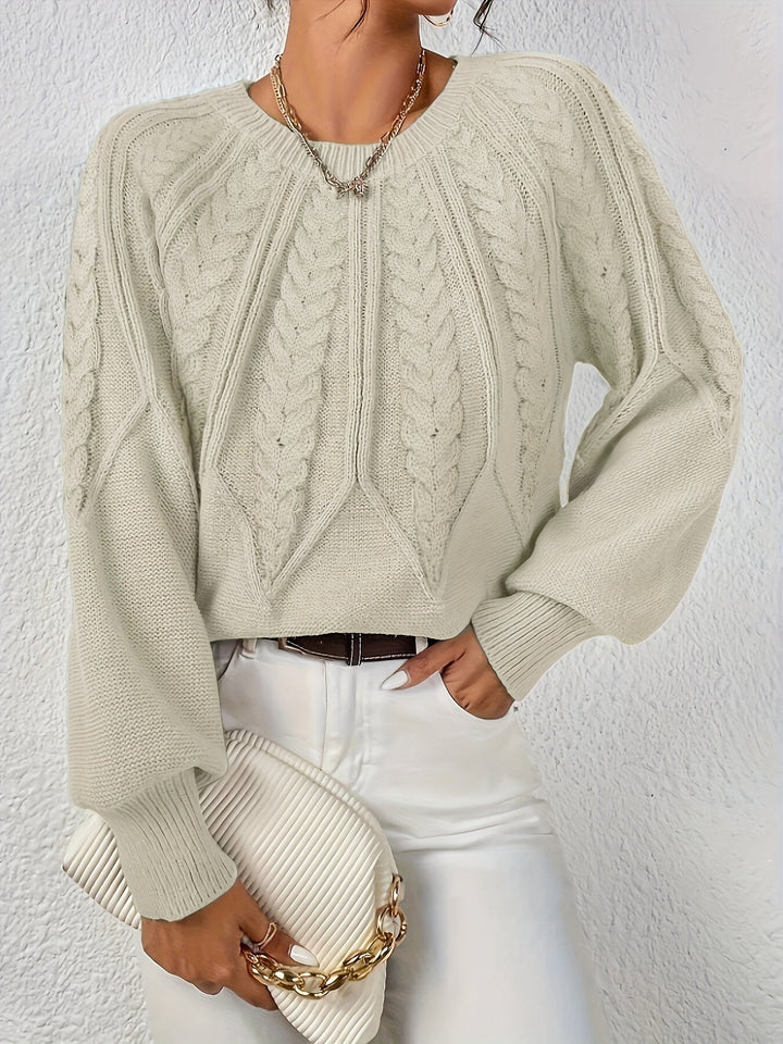 Fall fashion: Women's cable knit pullover with relaxed fit and trendy lantern sleeves.