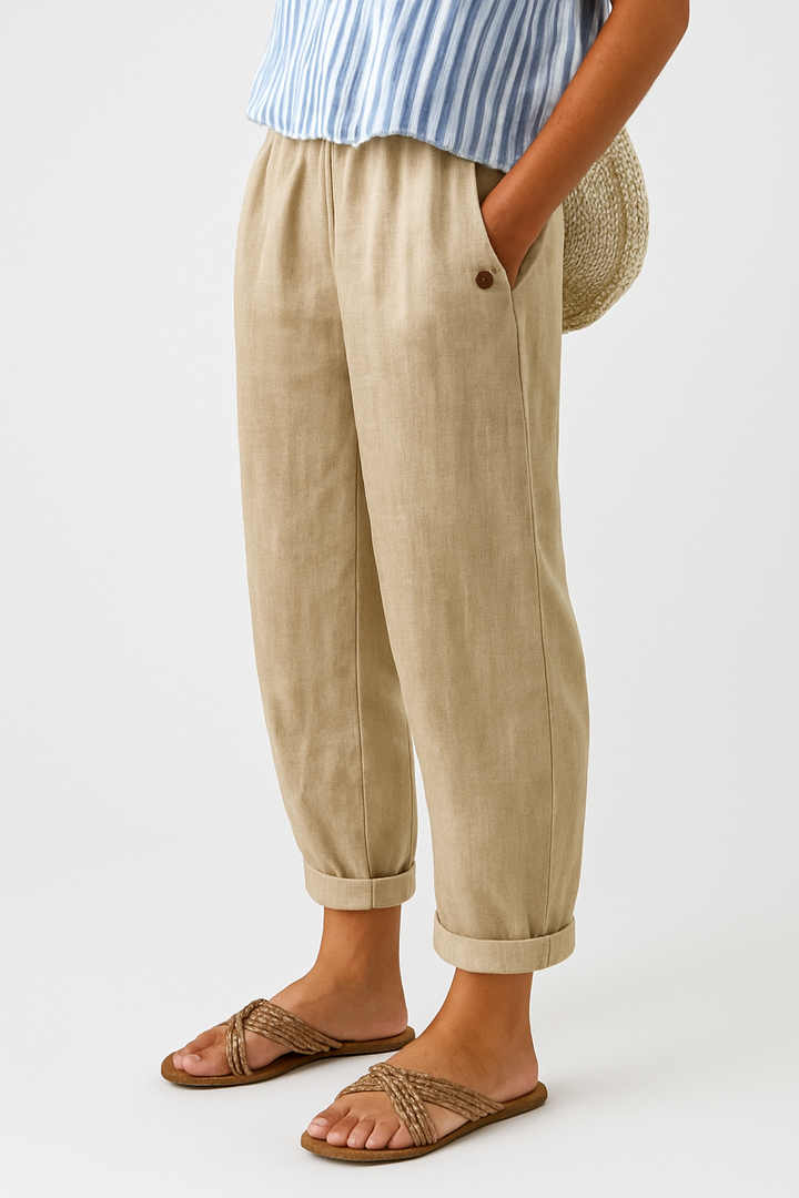Women's relaxed fit casual ankle pants in a comfortable fabric, perfect for everyday wear.