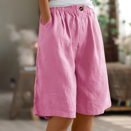 Everyday women's shorts: mid-thigh length, relaxed fit, and a comfy elastic waist.