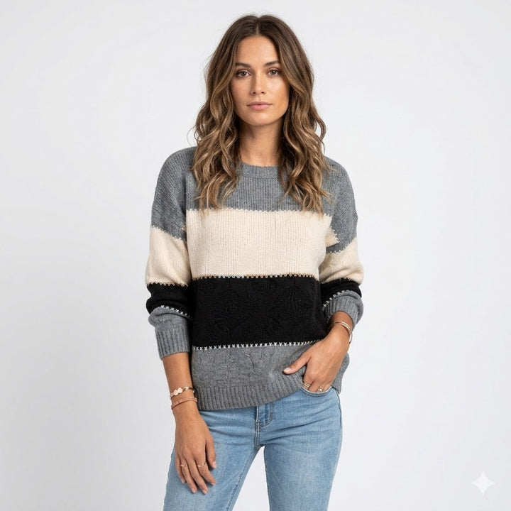 Women's relaxed fit crew neck sweater in soft fabric, perfect for everyday comfort & casual style.