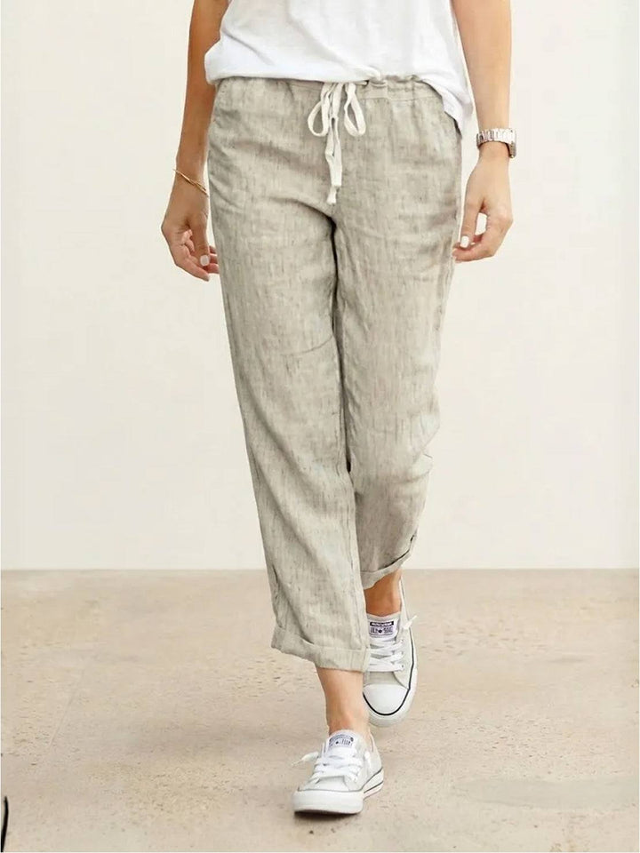 Women's relaxed fit cuffed pants with elastic waist, perfect for casual summer style.