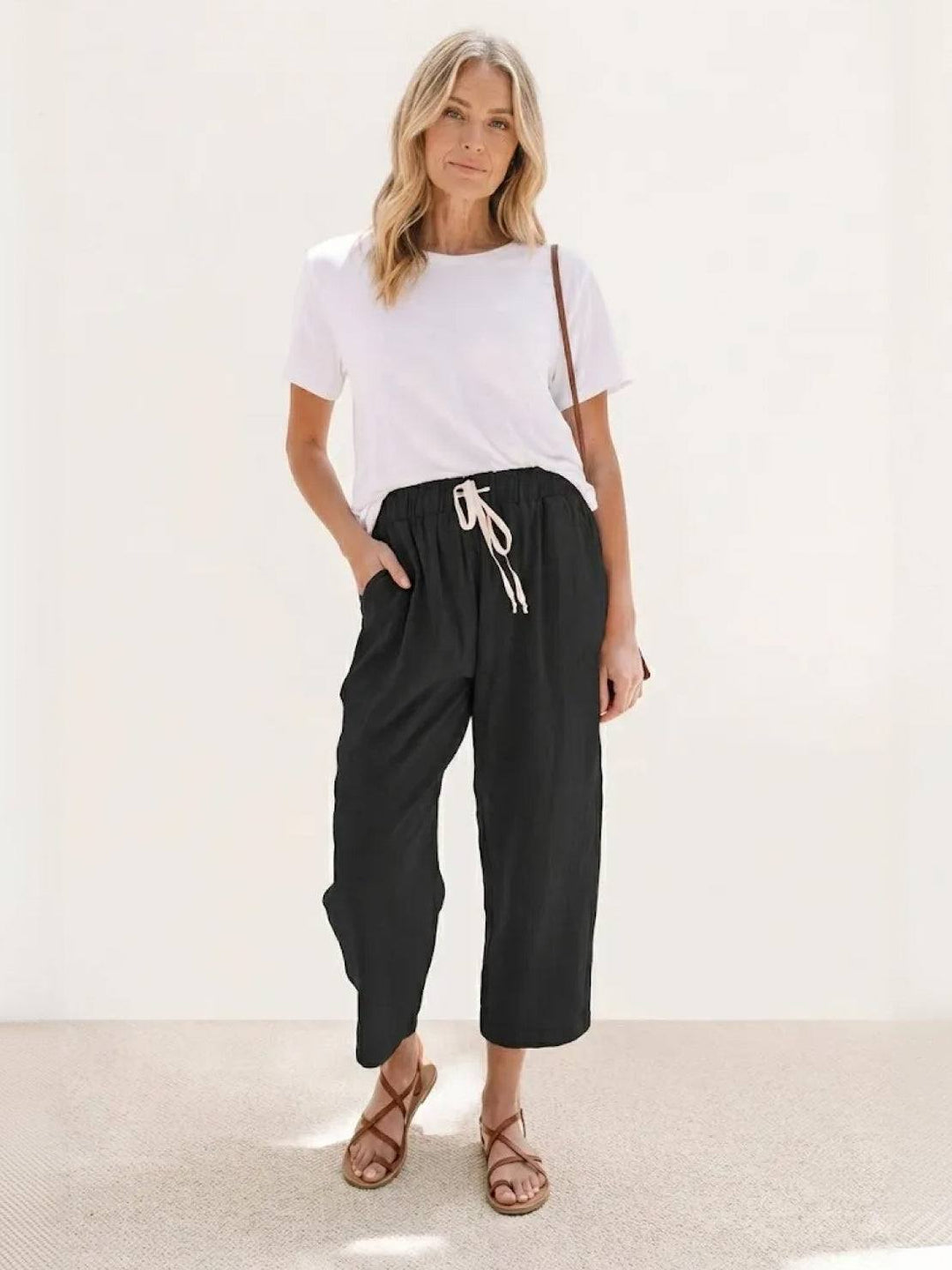 Drawstring women's cuffed pants, relaxed fit for summer style and everyday ease.