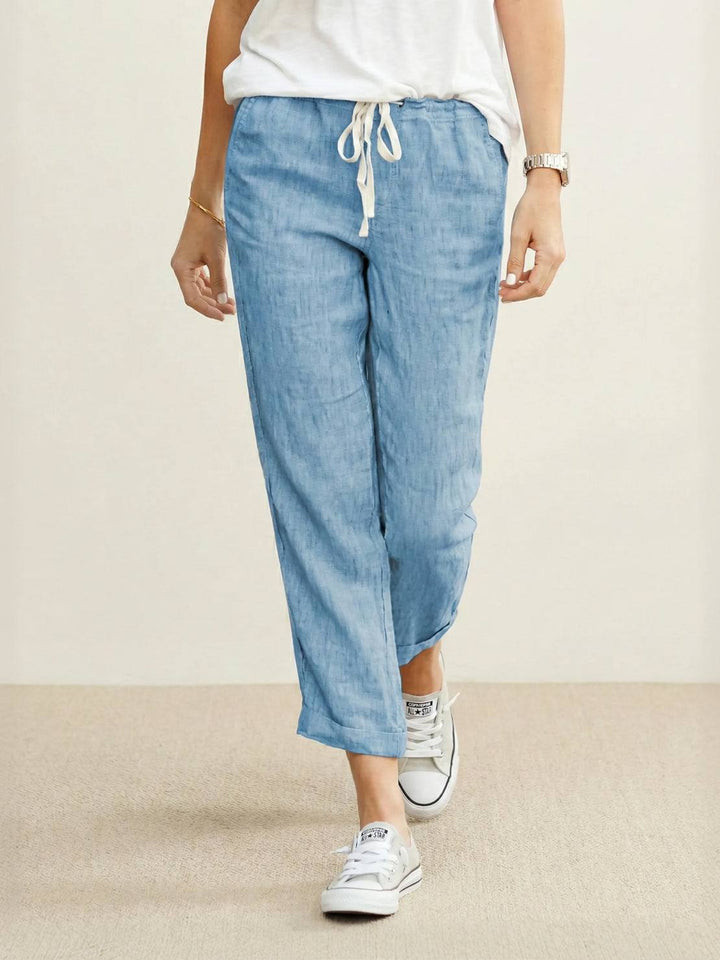 Women's versatile relaxed fit cuffed pants, elastic waist, perfect for travel.