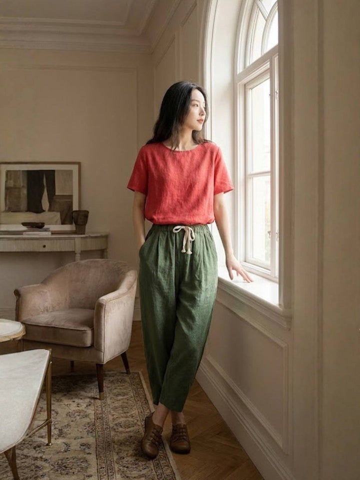 Women's everyday comfort pants, relaxed fit, cuffed hem, perfect for versatile wear.