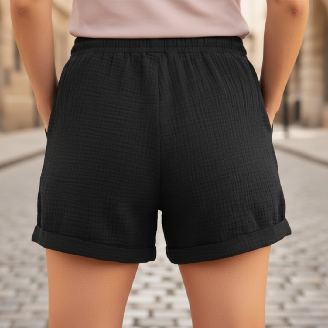Stylish women's casual drawstring shorts in a relaxed fit, ideal for warm weather & beach days.