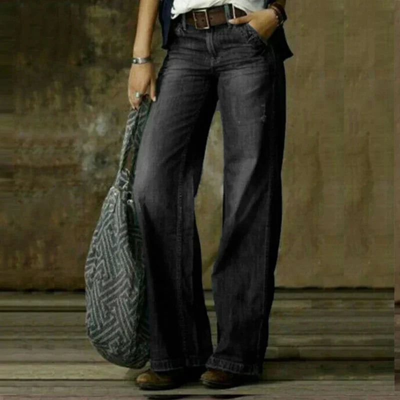 Back view of women's relaxed fit everyday jeans, designed for comfortable movement and a classic, versatile casual style.