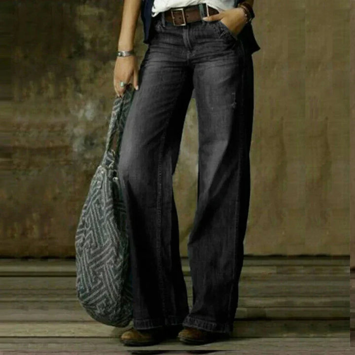 Back view of women's relaxed fit everyday jeans, designed for comfortable movement and a classic, versatile casual style.