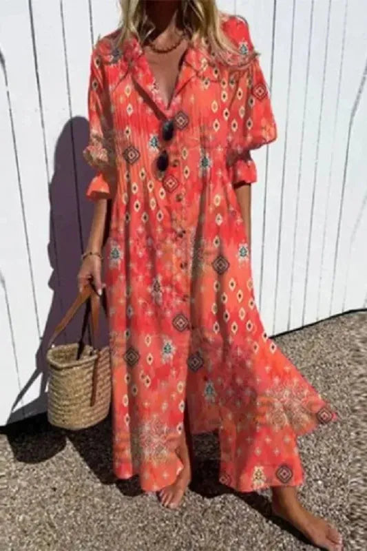 Stylish women's spring maxi dress with a relaxed, flowing fit, ideal for elegant casual or evening wear.