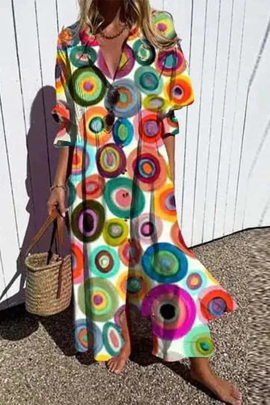 Women's comfortable flowing maxi dress, excellent vacation wear or stylish spring casual outfit.