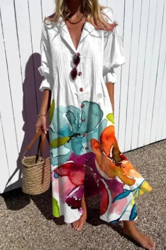 Relaxed fit women's maxi dress, comfortable and flowing, a versatile spring fashion piece for casual or evening.