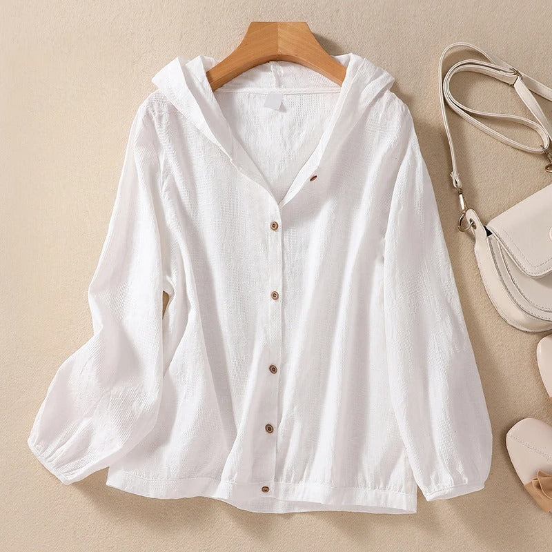 Women's relaxed fit hooded shirt for effortless casual wear. Perfect for everyday comfort.