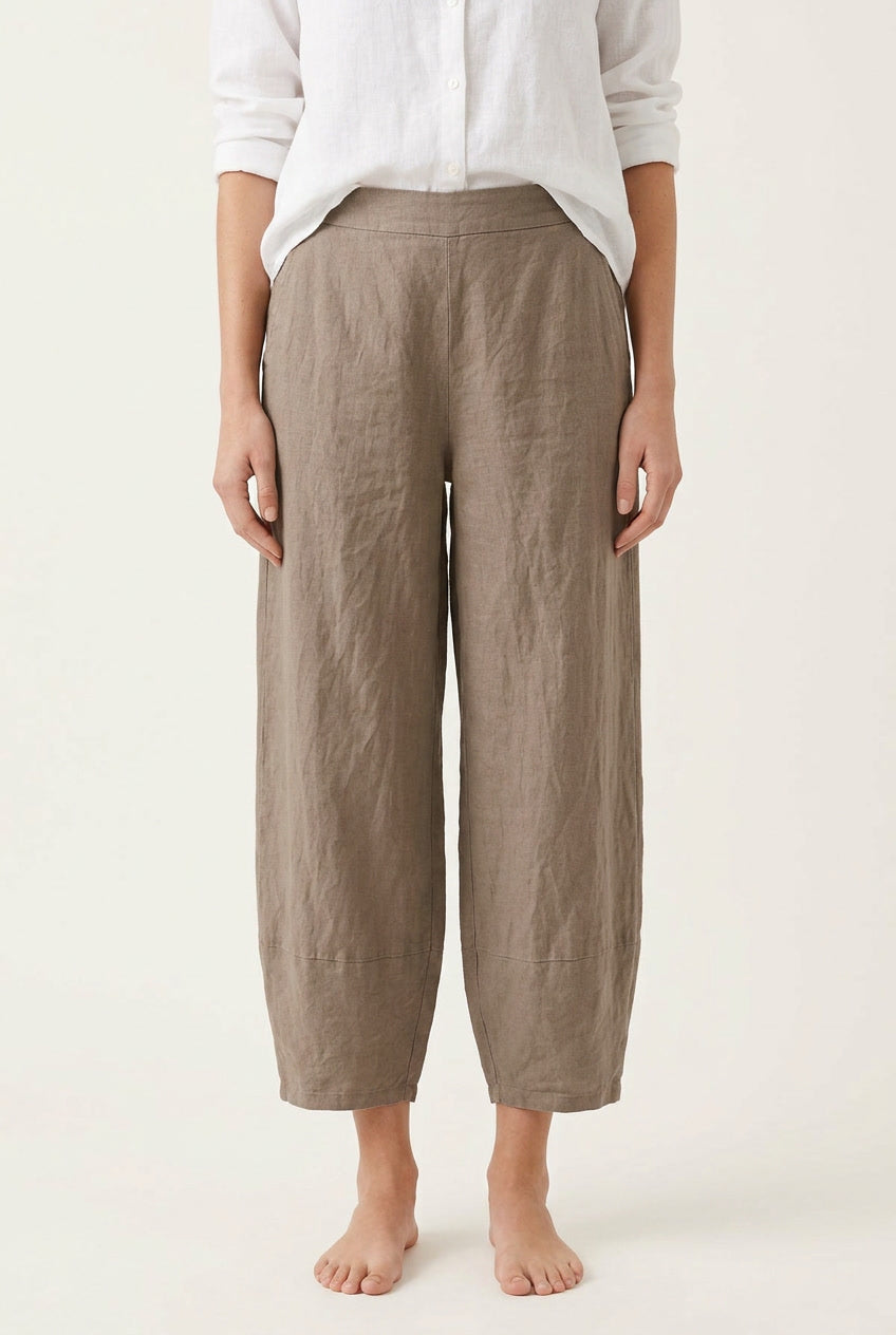Women's relaxed fit linen pants, perfect for comfortable summer wear and effortless casual style.