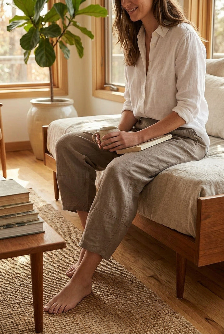 Comfortable women's pull-on leisure pants in a relaxed fit, ideal for everyday casual wear.