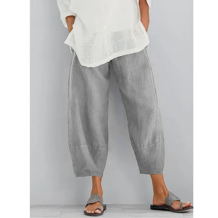 Soft linen relaxed fit pants for women, offering comfortable and breathable style for summer & casual occasions.