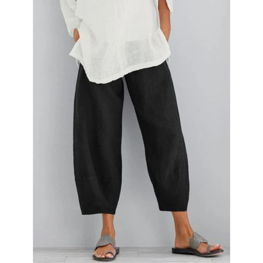 Effortlessly stylish women's relaxed fit linen pants, offering ultimate comfort for leisure and everyday casual wear.