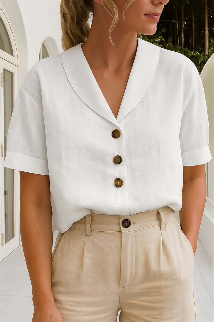 Women's relaxed fit linen short sleeve t-shirt, perfect for summer casual wear and everyday comfort.