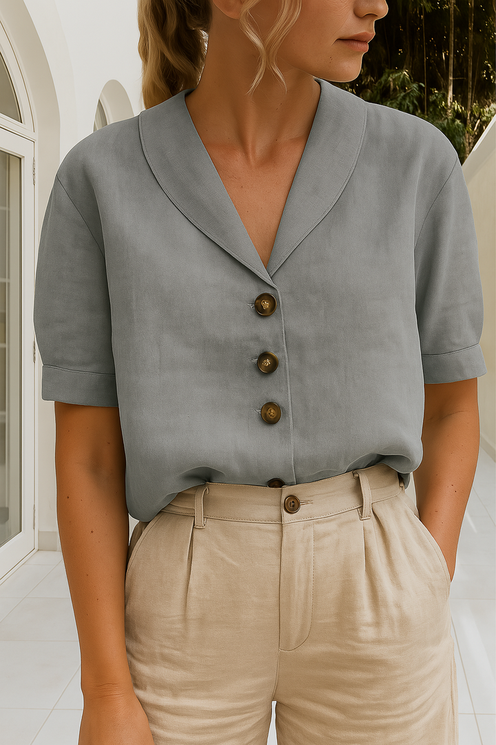 Versatile women's linen short sleeve tee, a comfortable relaxed fit top for casual wear, beach, or everyday style.