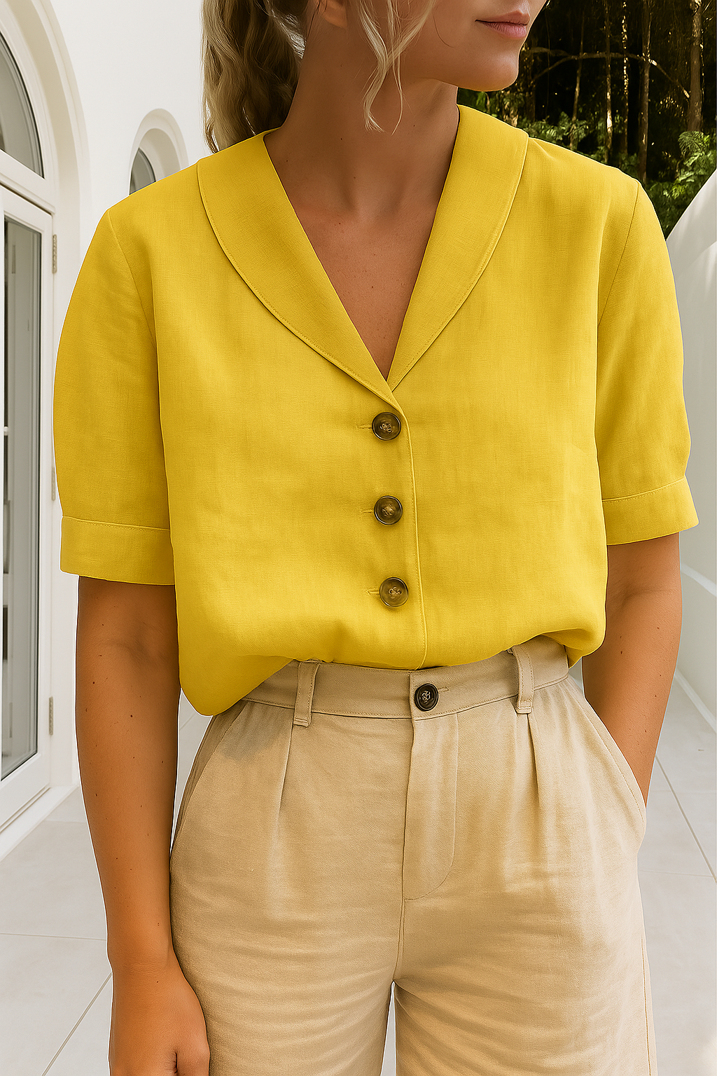 Comfortable women's linen short sleeve t-shirt, relaxed fit for ultimate summer comfort & breathable casual wear.