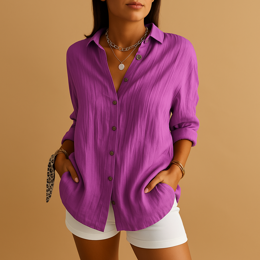 Women's workwear relaxed fit long sleeve button-up blouse, a sophisticated and casual top.