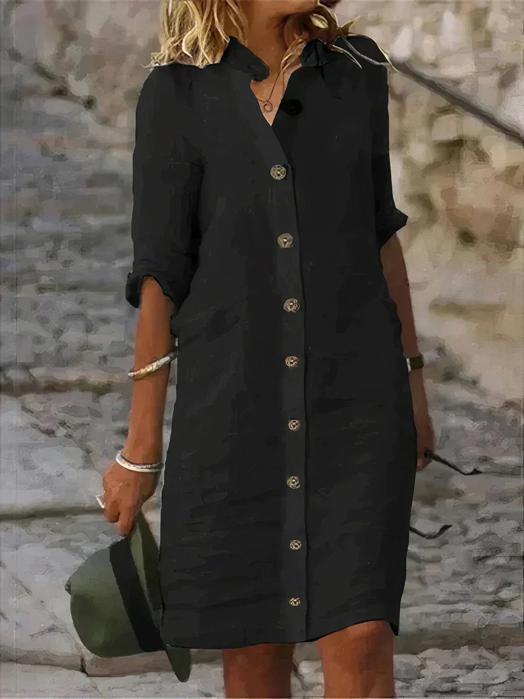Casual women's collared midi dress. Relaxed fit, comfortable for everyday wear in spring & summer.