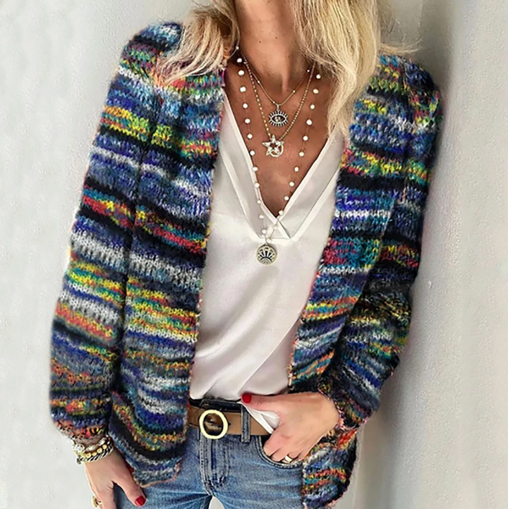 Stylish women's long sleeve open front cardigan, a relaxed fit sweater ideal for cozy layering in fall/winter outfits.