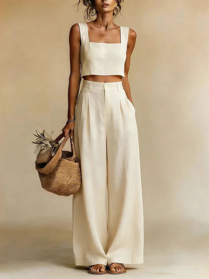 Stylish women's palazzo co-ord set. Flowy wide-leg pants & relaxed top for a comfortable, trendy spring/summer look.